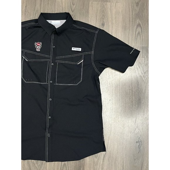 Columbia PFG Shirt Medium Black Button-Down Short Sleeve Vented NC State Logo - Picture 2 of 11